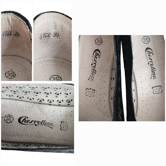 Cherrytime Black Leather Wedge Heels Women 8.5 Cottagecore Academia - Picture 14 of 16
